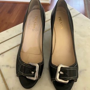 Prada patent peep toe heels